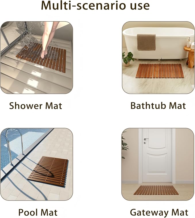 Teak String Shower Mat, Wood Non Slip Bath Mats - Image 5