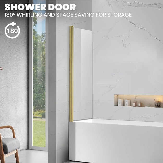 Frameless Tub Shower Door, Hinged Foldable Bathtub Screen - Image 2