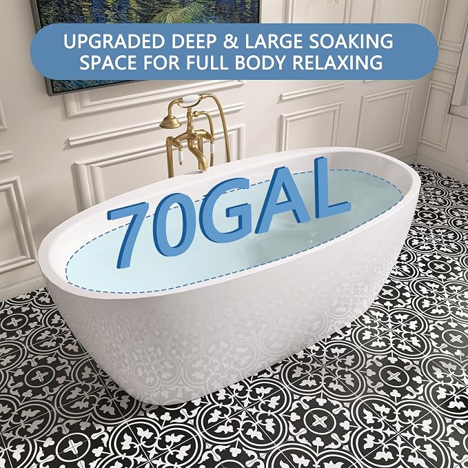 67" Free Standing Tub, Pure Acrylic Freestanding Bathtub, Stylish Stand Alone - Image 2