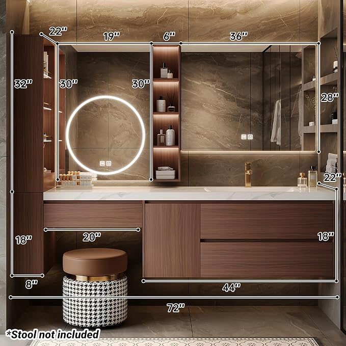 Floating Bathroom Vanity with Makeup Table, Single Sink Bathroom Vanity - Image 2