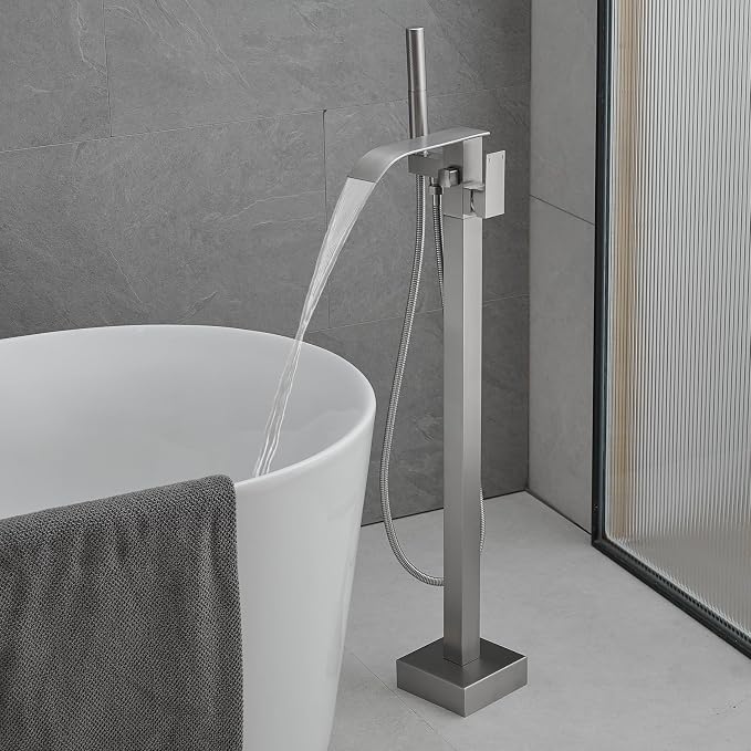 RUMOSE Tub Filler Freestanding Bathtub Faucet Brushed Nickel Floor Mount Tub - Image 9
