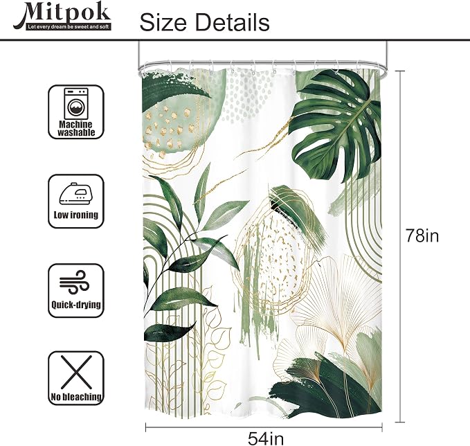 Sage Green Boho Shower Curtain 54Wx78H Small Stall Modern Abstract Mid Century - Image 5
