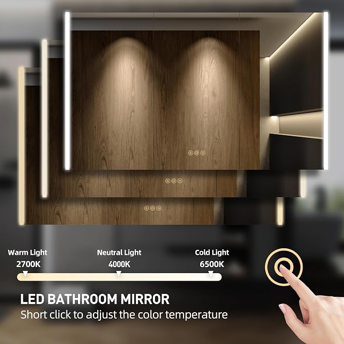 Medicine Cabinet with LED Lights and Mirror, 60 x 32 Inch Surface or Recessed - Image 4