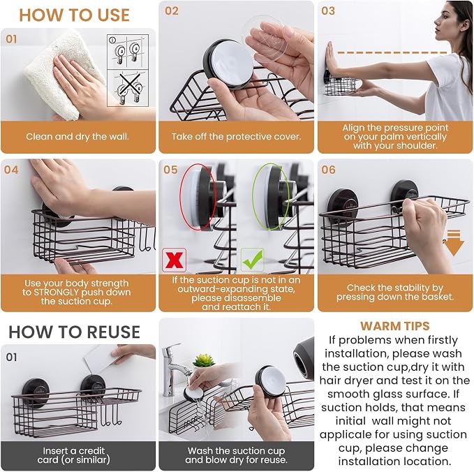 LEVERLOC Shower Caddy Suction Cup, 2 Pack Shelves - Image 7