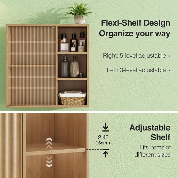 Fluted Bathroom Wall Cabinet, Small Medicine Wall Cabinet - Image 4