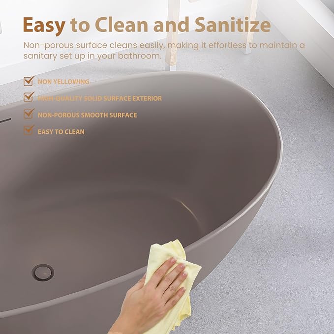 SJ STAR&JANE 65" Solid Surface Freestanding Bathtub Stone Resin Soaking Tub - Image 5