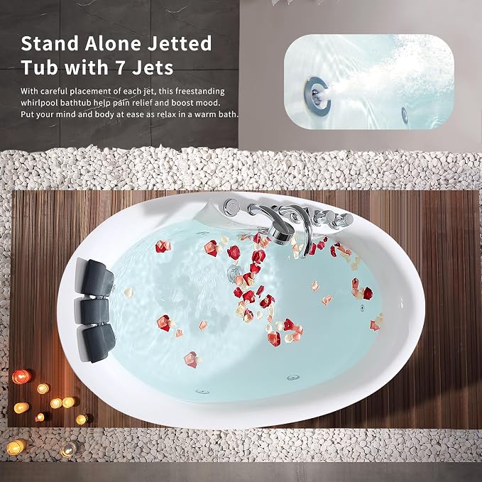 Empava 67 Inch Freestanding Whirlpool Tub -Hydromassage Gracefully Oval Shaped - Image 3