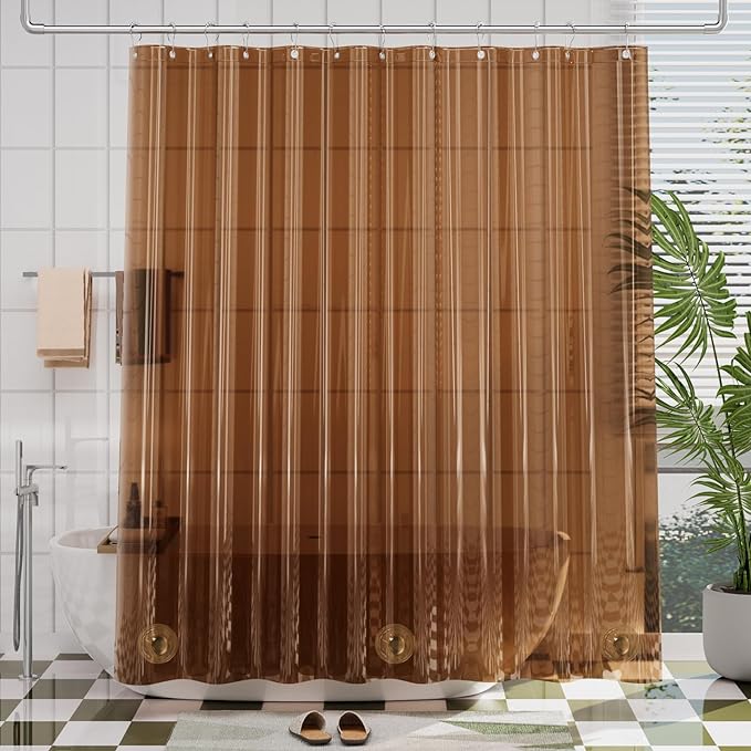 AmazerBath Premium EVA Shower Curtain Amber, Luxury Clear Brown Jelly-Like Soft by AmazerBath