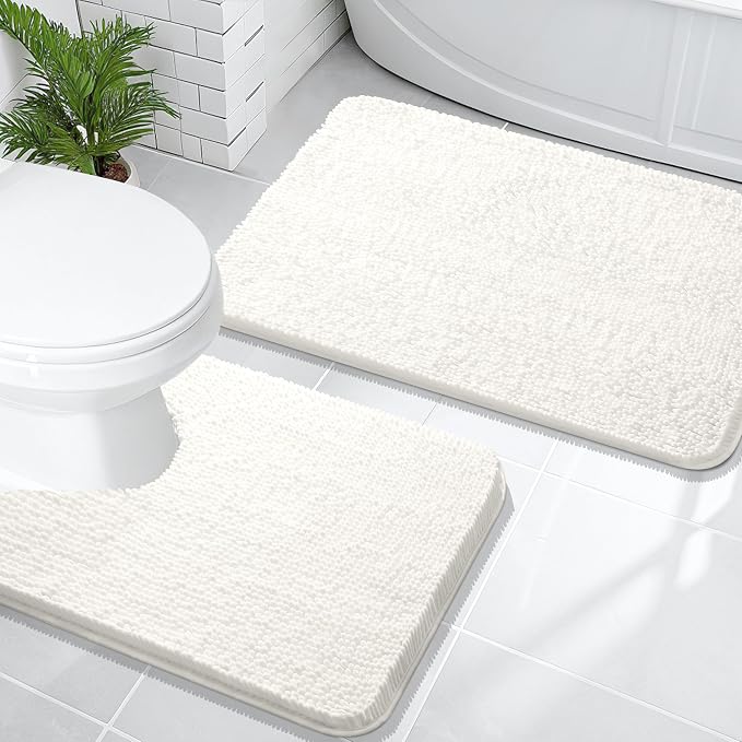 OLANLY Bathroom Rugs Sets 2 Piece, Soft Absorbent Chenille Bath Mats and by OLANLY