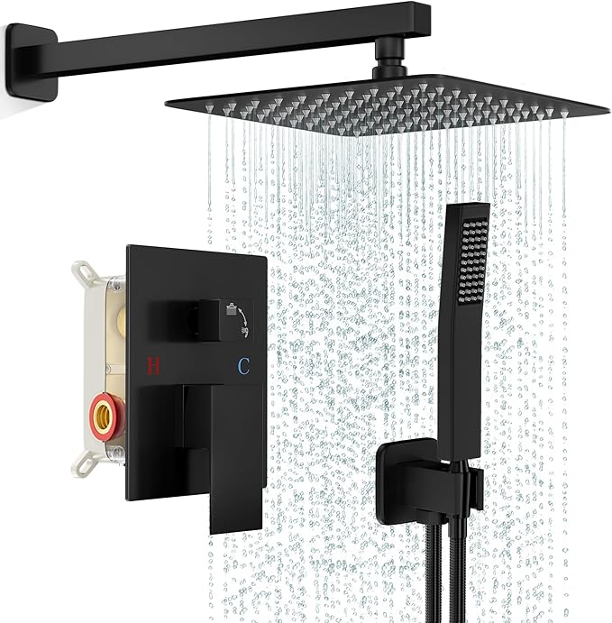 Black Shower Faucet Set, Rainfall Shower System by FPXRNG