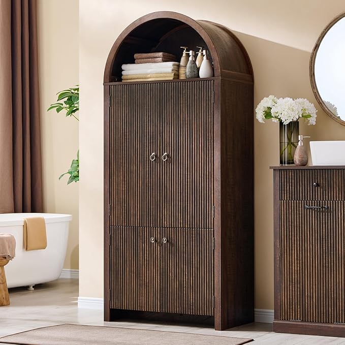 71" Tall Arched Bathroom Storage Cabinet, Modern Fluted Storage Cabinet w/Doors by IFBUYFarmhouseFurniture