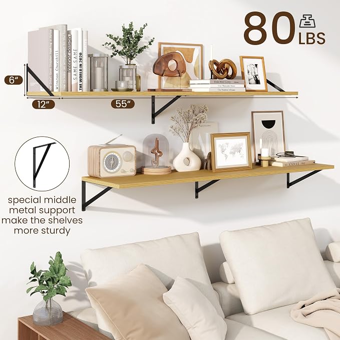 Fun Memories Floating Shelves for Wall, 12 Inch Deep Floating Shelves Set of 2 - Image 3