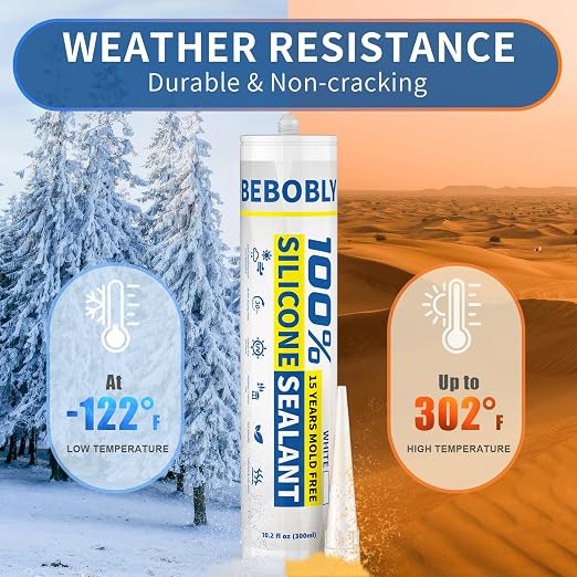 White Silicone Caulk & Sealant, 100% Waterproof Silicone Sealant Caulking - Image 7