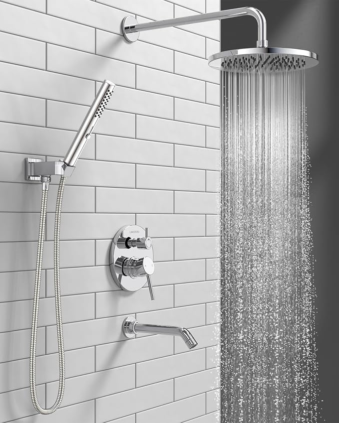 Lava Odoro Modern 3-Setting Round Rain Bathtub and Shower Faucet Set, Chrome - Image 2