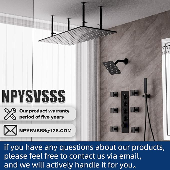 Dual Shower Heads System 16"x32" Ceiling Mount Rainfall and 6" Wall Mounted - Image 8