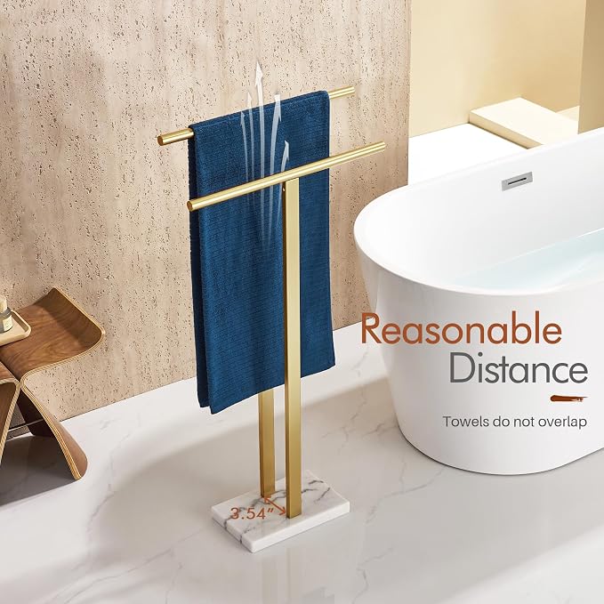 KOKOSIRI Standing Towel Rack for Bathroom Floor 2-Tier Towel Holder Free Stand - Image 4