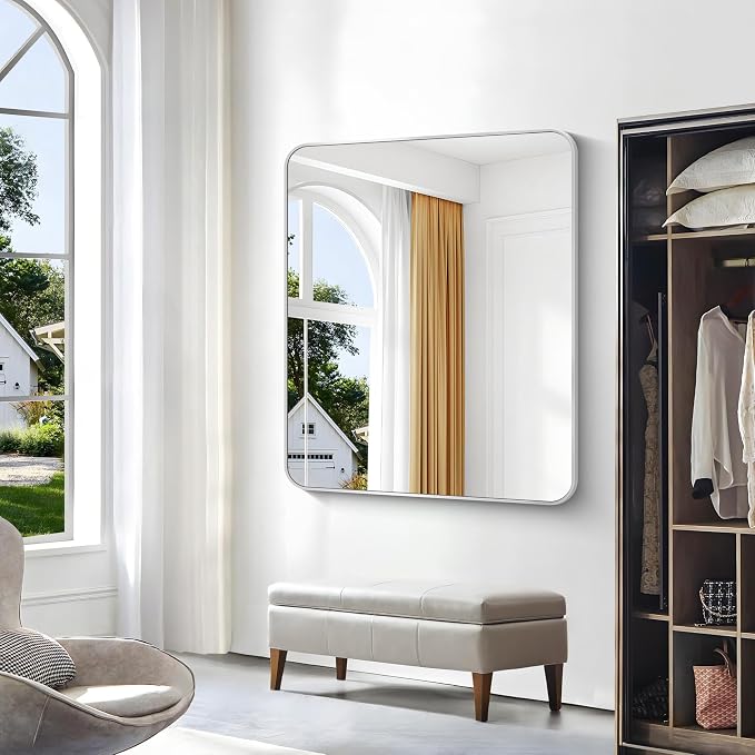 BONEWEI Silver Bathroom Mirror, 40x48 inch Wall Mirror - Image 3