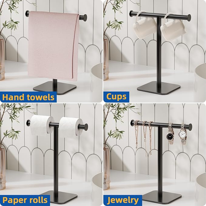 RUACQ T-Shape Hand Towel Holder Stand, Weighted Base Towel Rack, Countertop - Image 8