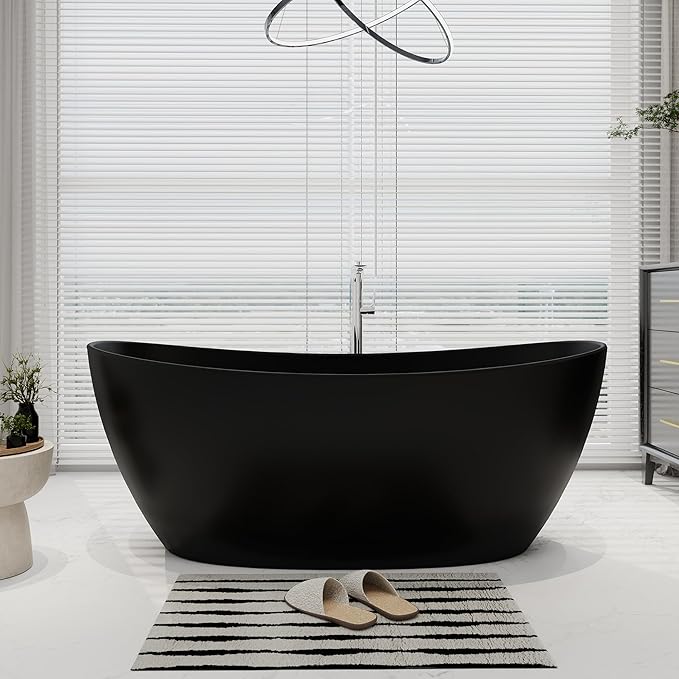 SJ STAR&JANE 65" Solid Surface Freestanding Bathtub Stone Resin Soaking Tub - Image 2
