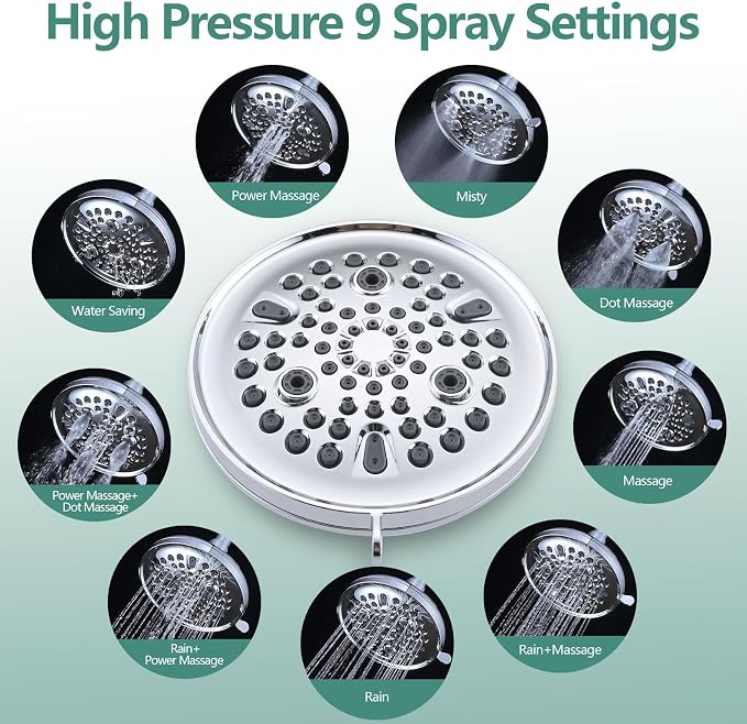PROOX 3 Handle Tub Shower Faucet Set, 9-Setting Rainfall Shower Head - Image 3