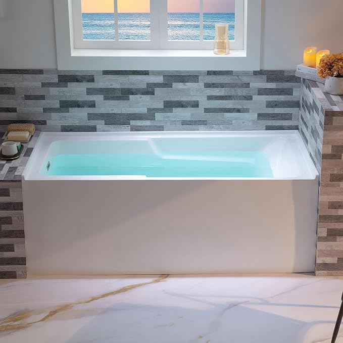 WOODBRIDGE 60" Acrylic Rectangular Alcove Soaking Bathtub in White - Image 2