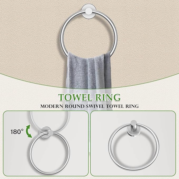 5-Piece Towel Bar Set Brushed Nickel Bathroom Hardware Set Include Towel Bar - Image 3