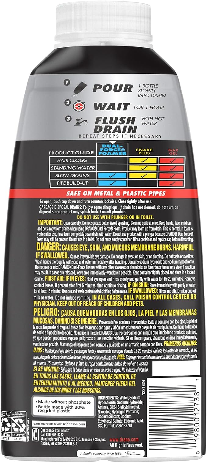Drano Dual-Force Foamer Clog Remover, 17 oz - Image 10