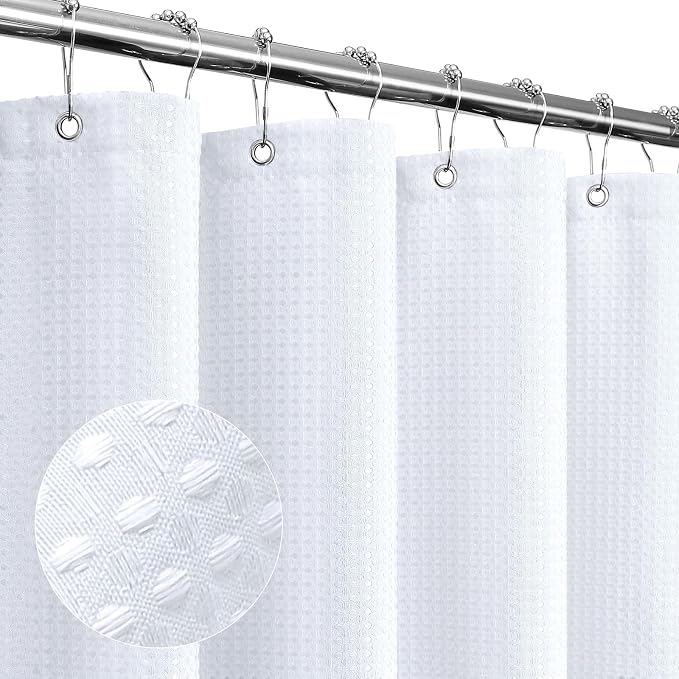 Gibelle Long Shower Curtain 72 x 78, Tall Waffle Weave Textured Fabric Shower by Gibelle