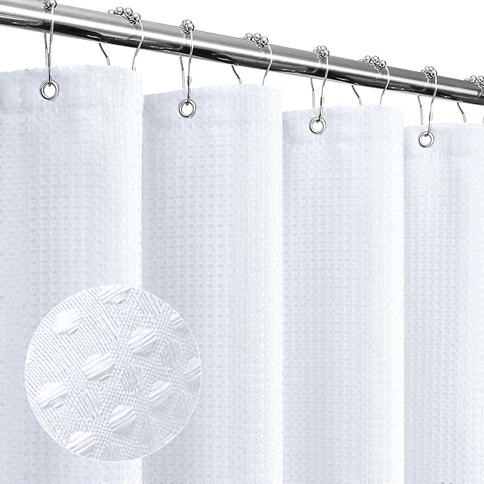 Gibelle Extra Long Shower Curtain 72 x 84, Tall Waffle Weave Textured Fabric by Gibelle
