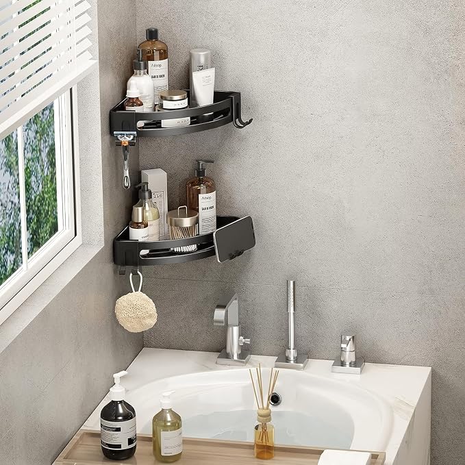 VOLPONE 3-Pack Black Triangle Shower Caddy, 3-Tier Corner Shelves, Rustproof - Image 2
