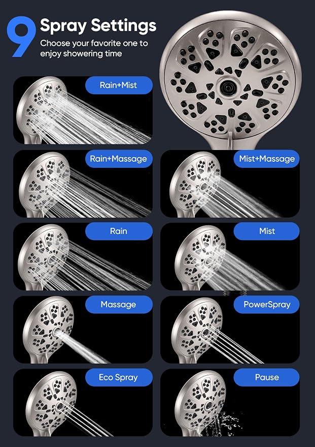 Shower Head with Handheld High Pressure, Rain Shower Head with Fixed Showerhead - Image 3
