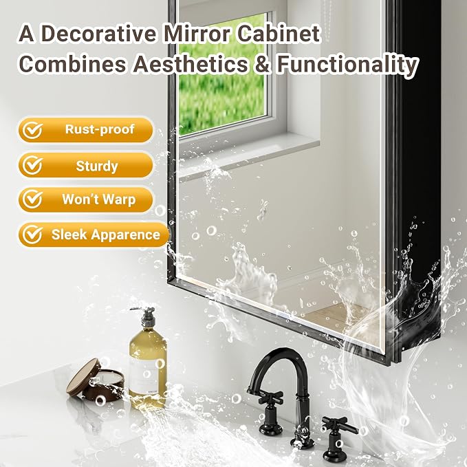 40x30 Pre-Assembled Black Medicine Cabinet - Image 5