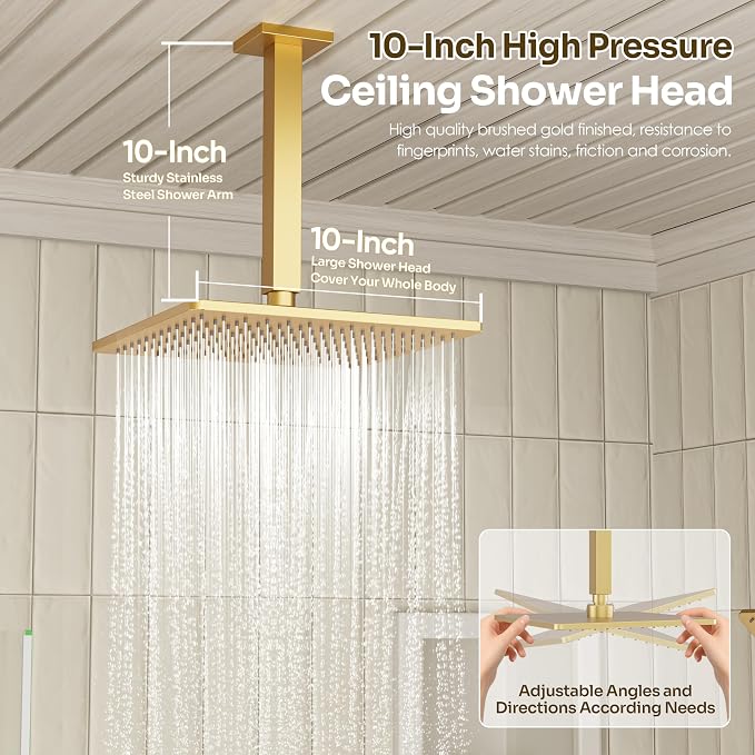 Gold Shower Faucet Set, Brushed Gold Shower System, Dual Gold Shower Head - Image 5