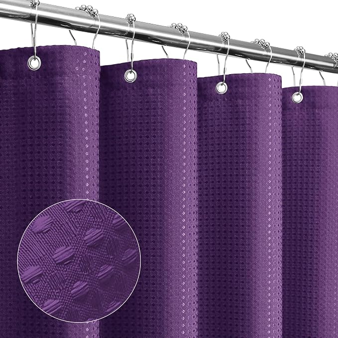 Gibelle Long Shower Curtain 72 x 78, Tall Waffle Weave Textured Fabric Shower by Gibelle