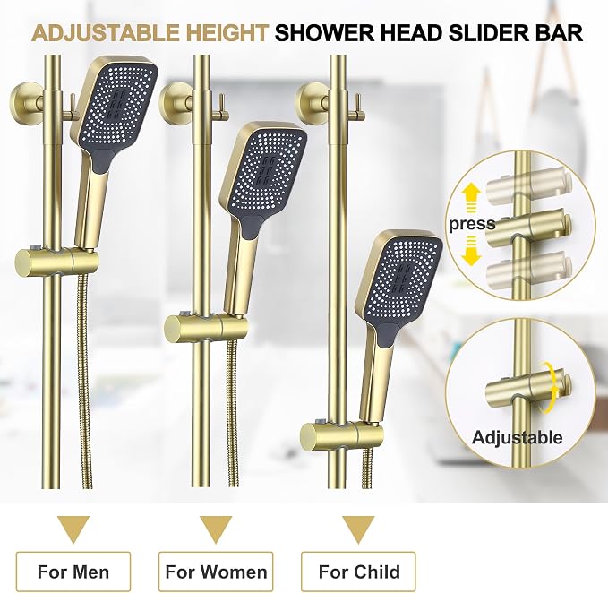 Shower Systems with 12 x8 Inches Rain Shower Head, Brushed Gold Exposed Pipe - Image 7