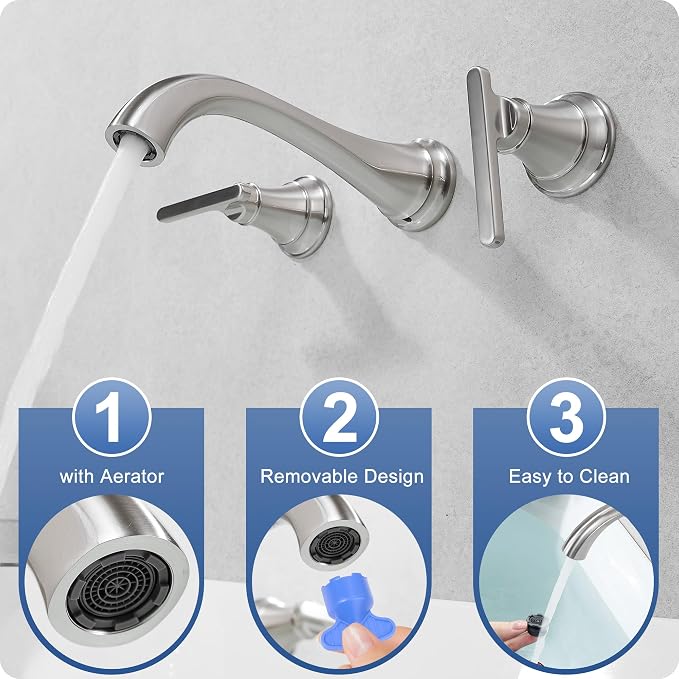 Brass Wall Mount Tub Filler, High Flow 8" Spout Reach Brushed Nickel Bathtub - Image 8