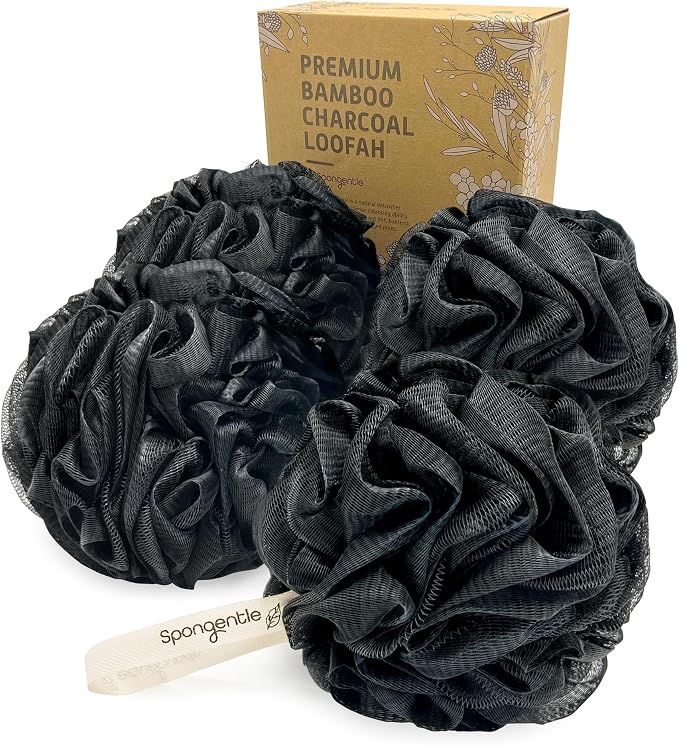 Spongentle Charcoal Bamboo Premium Deep Cleansing Loofah Sponge by SunliteSports