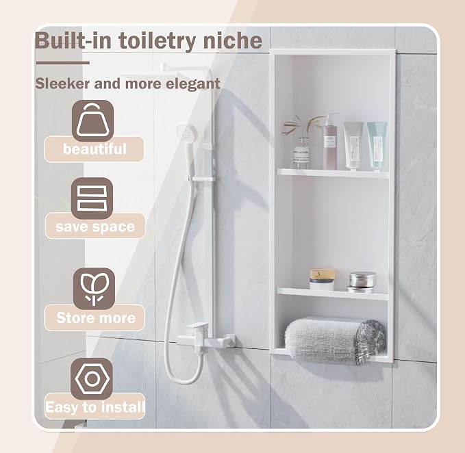 No Tile Needed Shower Niche for Bathroom Storage, Recessed Wall Niche, - Image 3