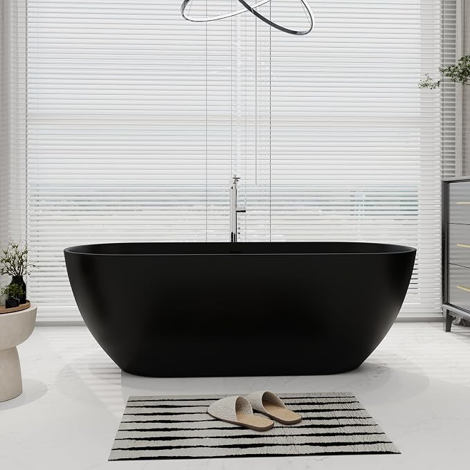 SJ STAR&JANE 69" Solid Surface Freestanding Bathtub Oval Stone Resin Soaking by SJSTARJANE