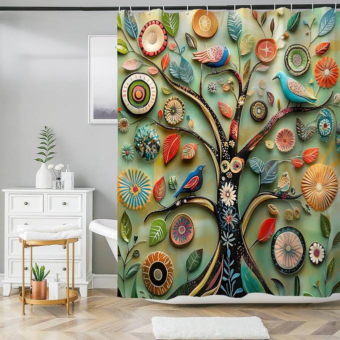 Bohemian Shower Curtain, Boho Floral Print Water Repellent Polyester Fabric - Image 8