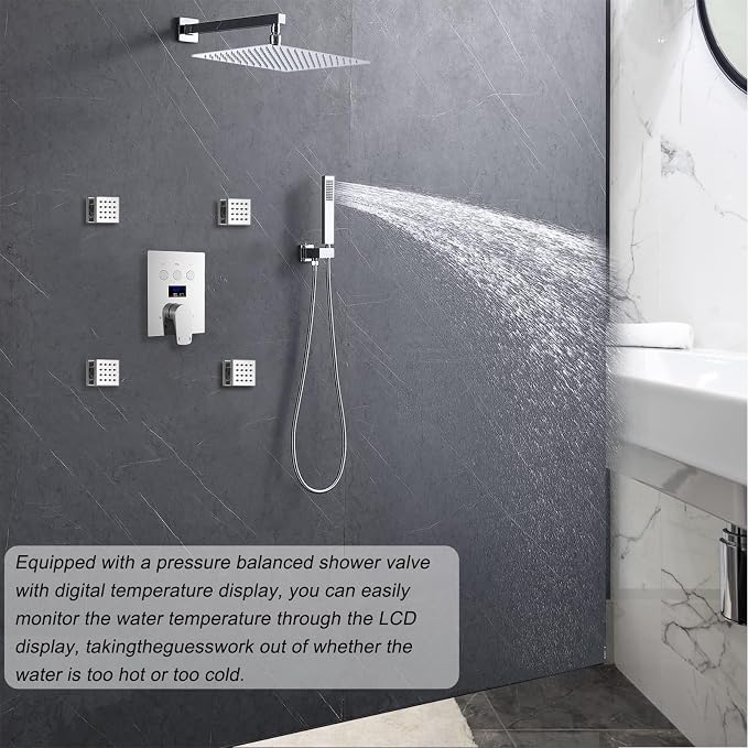 Rain Shower System Polished Chrome 3 Way Digital Display Shower Faucet System - Image 7