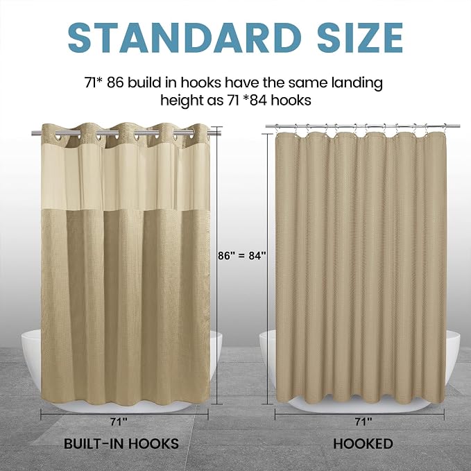 Beige Long No Hook Shower Curtain - Image 7