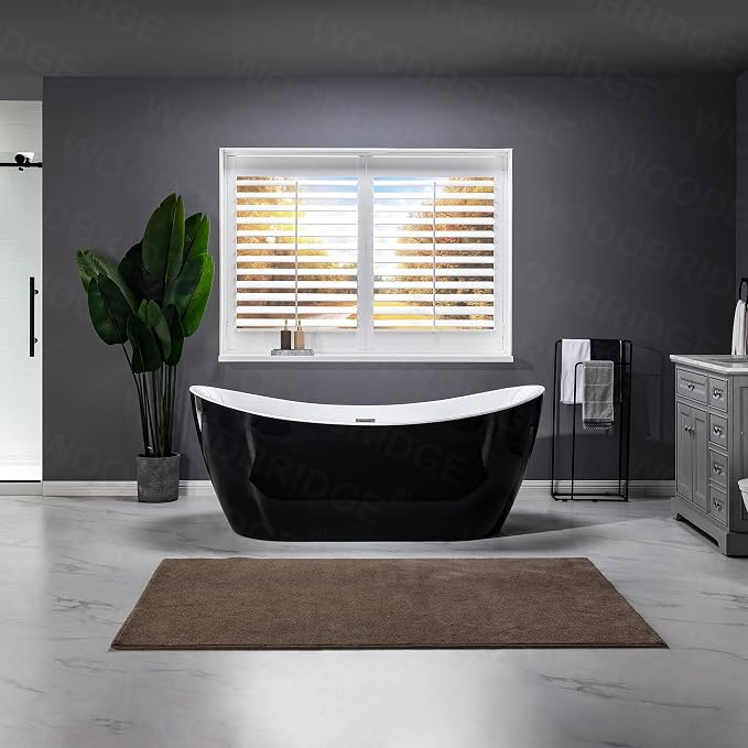WOODBRIDGE 71" Acrylic Freestanding Bathtub Contemporary Soaking Black Tub - Image 14