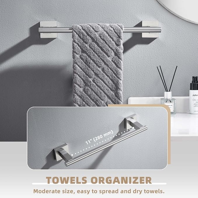 Suyar Bathroom Towel Holder Brushed Nickel, SUS 304 Stainless Steel Hand Towel - Image 4