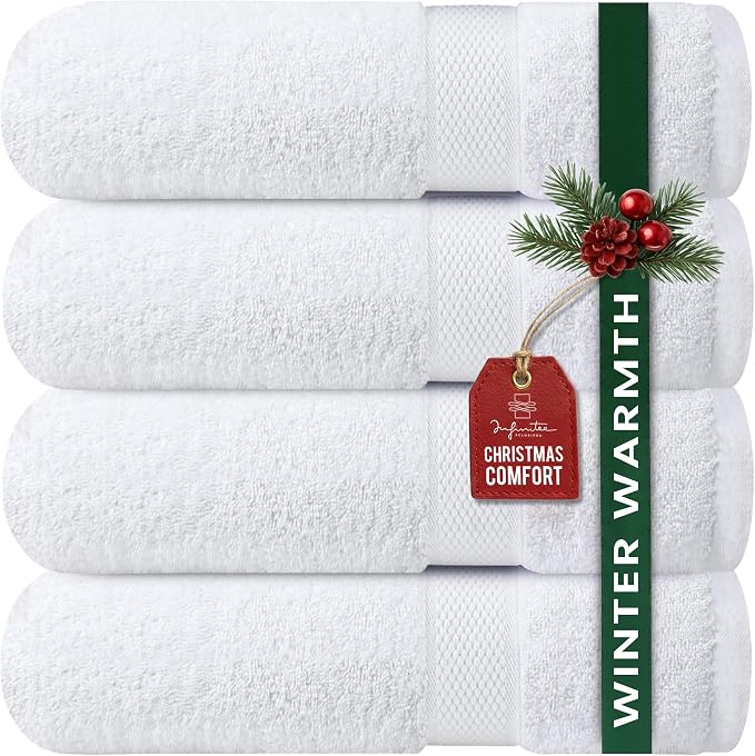 Infinitee Xclusives Luxury 100% Ring-Spun Cotton White Bath Towels Set of 4 – by InfiniteeXclusives