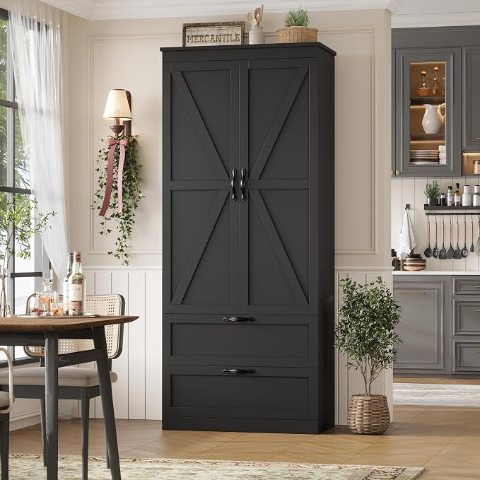 HOSTACK 70" Tall Kitchen Pantry Storage, Barn Doors Pantry Cabinet - Image 4
