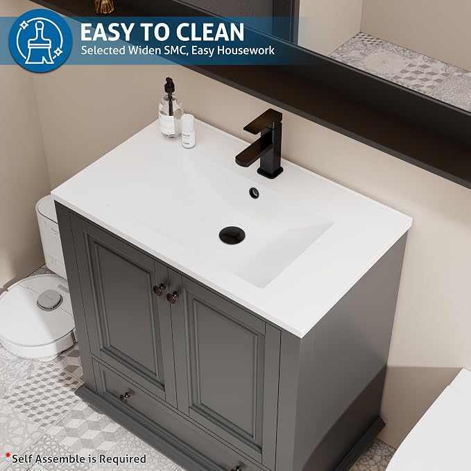 eclife 30" Bathroom Vanity Sink Combo Vintage Style - Image 5
