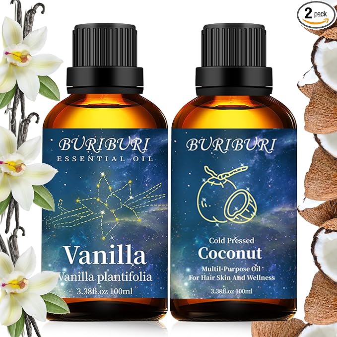 BURIBURI Pure Vanilla Essential Oil and Coconut Oil 100ml Organic Aromatherapy by BURIBURI