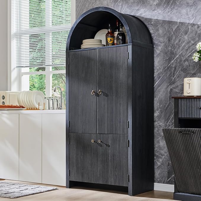 71" Tall Arched Bathroom Storage Cabinet, Modern Fluted Storage Cabinet w/Doors - Image 6
