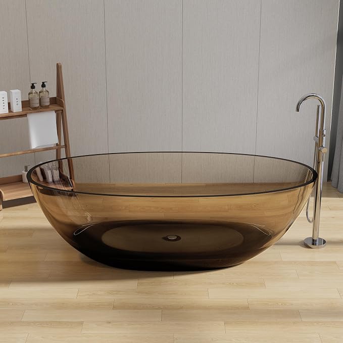 Stone Resin Freestanding Bathtub 71", Elegant Oval Shape Soaking Tub, Solid - Image 4